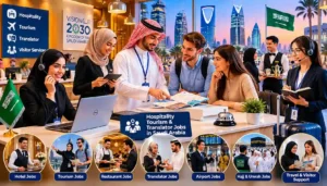 Hospitality, tourism, and translator jobs in Saudi Arabia with hotel staff, travel support workers, airport service, restaurant staff, and visitor support roles